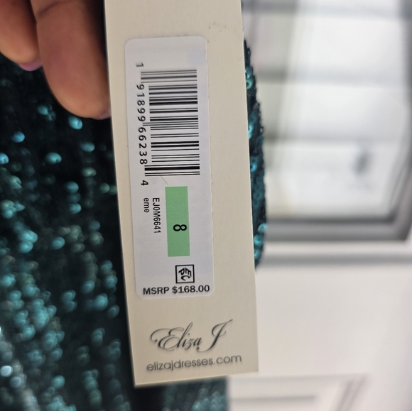 $168 Eliza J Women Sequinned Blouson Shift Dress Sz 8 Green Cocktail Party NWT - Picture 7 of 15